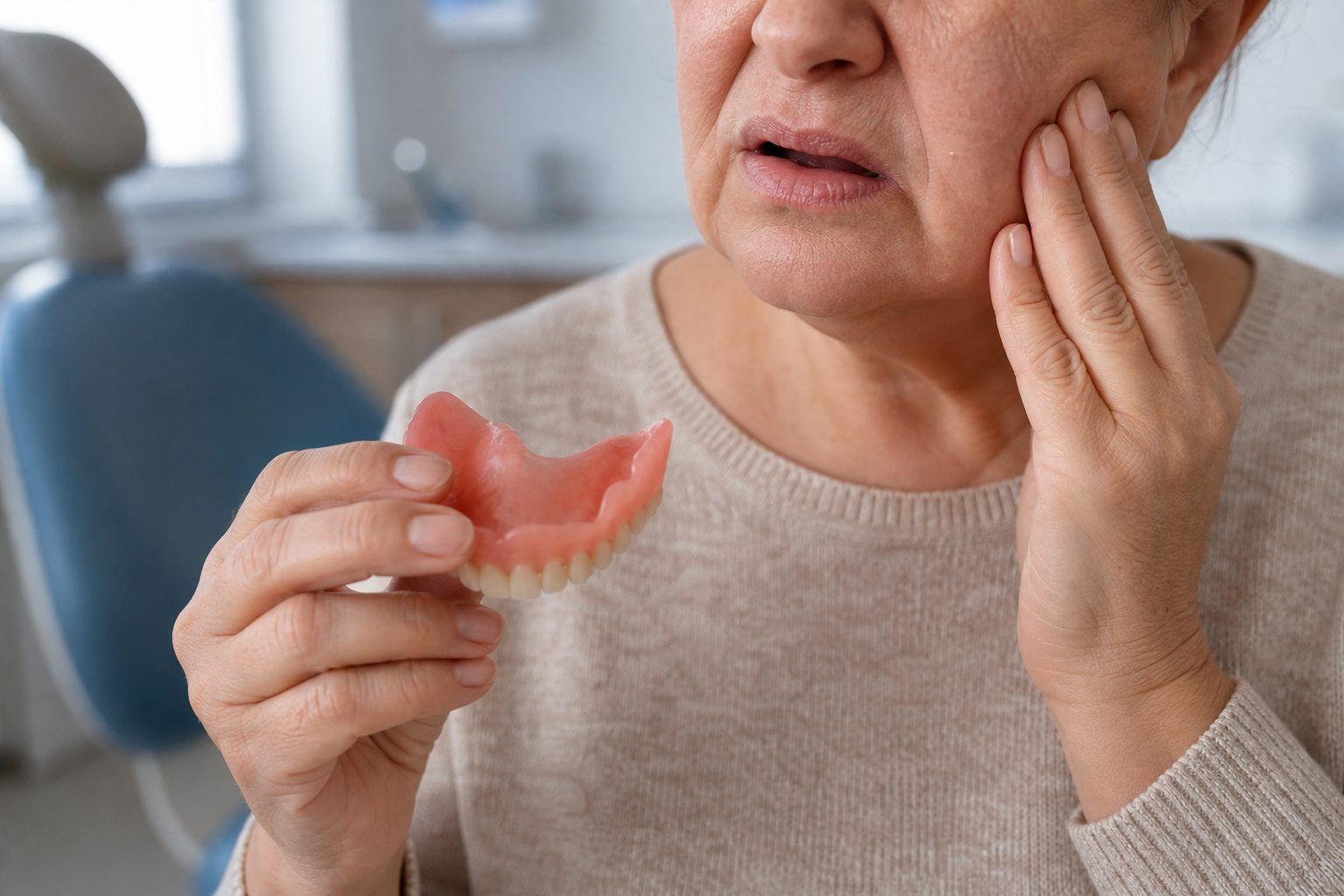 Douleur de prothèse amovible ou dentier : un problème différent des bagues